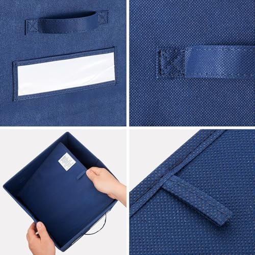 Fabric storage cubes (Set of 8) 11 Inch Cube Storage Bin, Cube storage with 8 Labels Window Cards & a Pen, Foldable cube organizer bins,11x11 Storage bin, Cubby Organizer Boxes, Navy Blue - Image 2