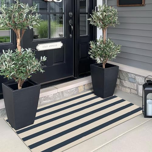 Front Door Mat Indoor Entrance, 2x4.3 Ft Blue and White Striped Rug - Image 4