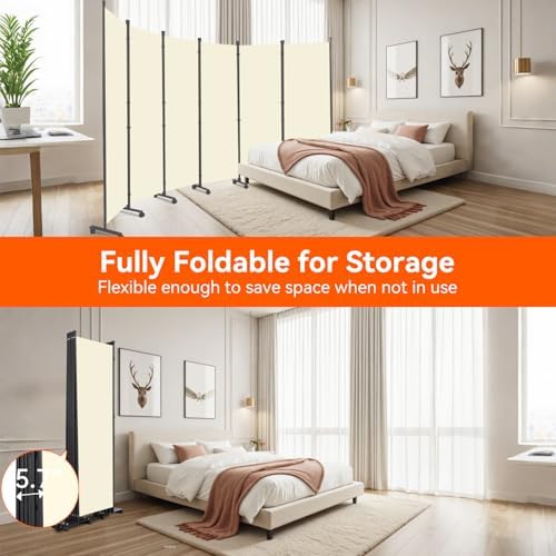 88" W 4 Panel Room Divider, Portable Privacy Screen W/Wheels Freestanding - Image 6