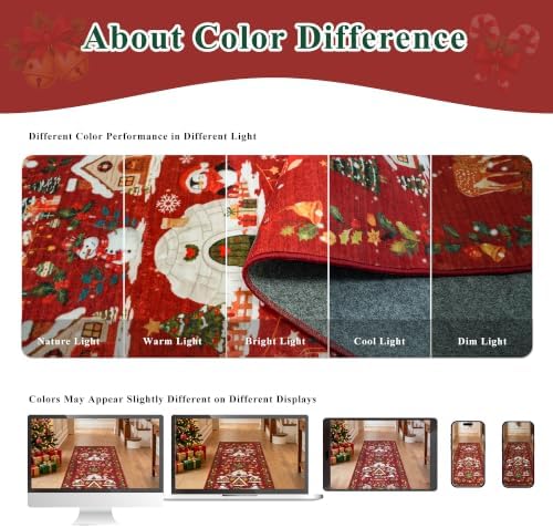 Christmas 2x8 Hallways Runner Rug - Red Santa Claus Kitchen Rugs Non-Slip Washable Entryway Bathroom Rugs Winter Soft Low Pile Floor Carpet for Hallway Bedroom for （2x8，Red） - Image 5