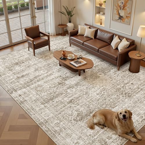 Soalmost 7x10 Area Rug for Living Room Washable Rugs Non-Slip Brown - Image 2