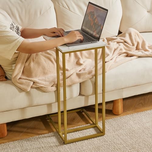 Aibiju Small Side Tables C Shaped, End Table, Small Table Stand for Living Room Bedroom, Little Bedside Table Faux Marble+Gold YD-TM051G - Image 4