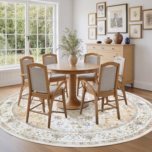 AMADA HOMEFURNISHING Round 6ft Area Rugs, Low-Profile Washable Rug with Non-Slip Backing & Durable Edge Binding, Vintage Rugs for Living Room, Bedroom, Dinning Room - Image 3