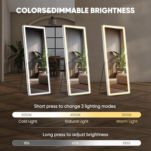 LED Rectangular Full Length Mirror, 64"L x 21"W Body Standing Mirror - Image 3