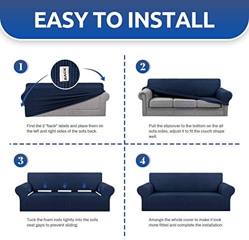 KEKUOU Stretch Oversized Couch Covers for Sofa Slipcover,Navy Blue - Image 5