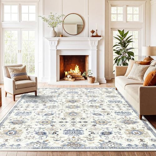 AMADA HOMEFURNISHING 5x7 Area Rugs, Washable Living Room Rug Low-Profile with Non-Slip Backing & Durable Edge Binding, Vintage 5x7 Rugs for Living Room, Bedroom, Dining Room by AMADAHOMEFURNISHING