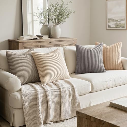 MIULEE Soft Corduroy Decorative Throw Pillow Covers Neutral Cream 20x20 - Image 2