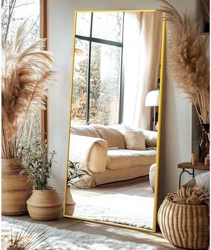 Delma Full Length Mirror with Stand, 75x35 Gold Floor Mirror - Image 2