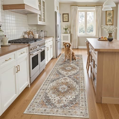 Madane Hallway Runner Rug 2x8 Washable Kitchen Rugs Non-Slip, Turmeric/Grey - Image 3