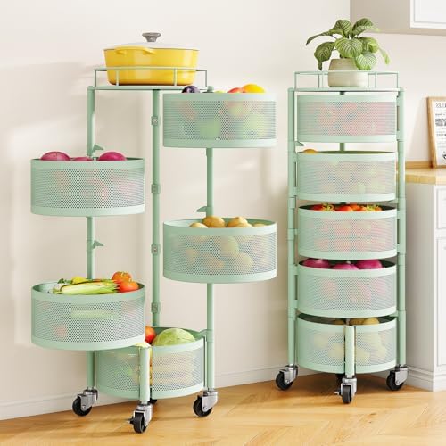 SNTD 5-Tier Fruit and Vegetable Basket Bowls for Kitchen, Rotating, Green by SNTD
