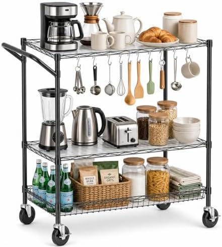 3-Tier Kitchen Storage Cart with Wheels, Rolling Utility Cart by UEAKPIC