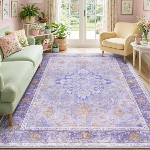 RELEANY Washable Area Rug, 6'x9', Purple by RELEANY