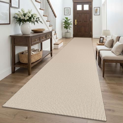 KOZYFLY 3x16 Runners Rugs for Hallway, Extra Long Washable Runner Rug, Non Slip Rubber Backed Kitchen Runner, Cotton Entryway Rug, Floor Carpet for Entry, Aisle, Hall, Ivory Beige by KOZYFLY
