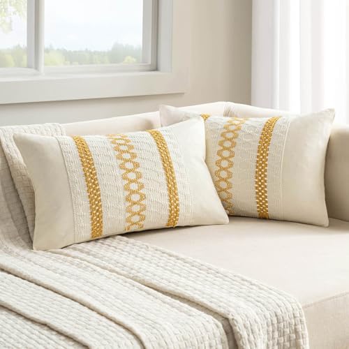 MIULEE Set of 2 Mustard Yellow Decorative Lumbar Pillow Covers 12x20 Inch by MIULEE