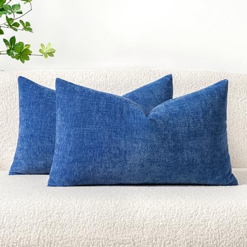 MIULEE Soft Chenille Lumbar Throw Pillow Covers Royal Blue 12x20 Pack of 2 by MIULEE
