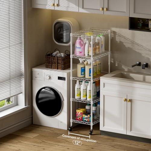 SINGAYE 5 Shelves Storage Shelf Wire Shelving Unit Metal Adjustable Wheels - Image 3