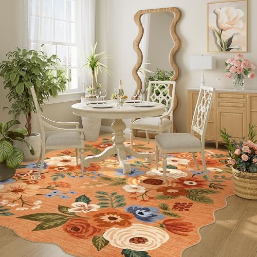 DUKINO 5x7 Area Rugs for Bedroom, Floral Washable Rug Non Slip, Orange - Image 3