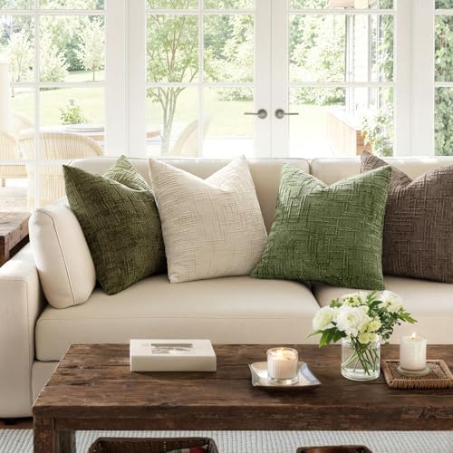 MIULEE Chenille Textured Throw Pillow Covers Sage Green 20x20 Set of 2 - Image 5