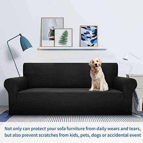 MAXIJIN Stretch Loveseat Sofa Slipcovers 1 Piece Love Seat Couch Covers for 2 Cushion Couch Non Slip Sofa Cover Washable Dog Cat Proof Furniture Protector Pet Friendly (Loveseat, Black) - Image 2
