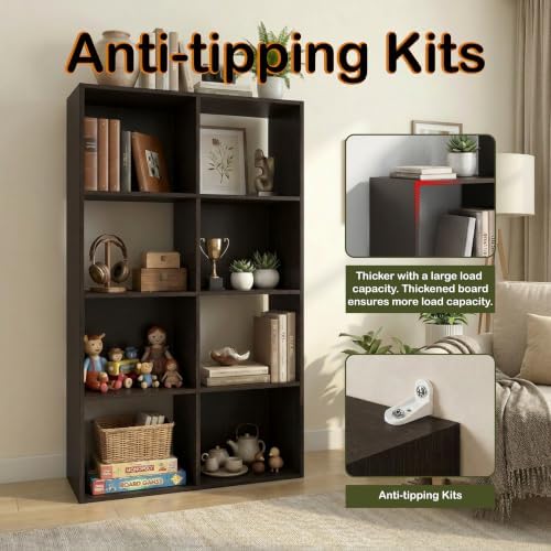 WannabeMyself【Sturdy Build&Easy Assembly】8 Cube Storage Organizer with Anti-Tipping Kits,Reversible Open Back Book Shelf, Bookcase for Living Room,Bedroom,Entrance Hall,Office,24.1×11.4×47.7,Chocolate - Image 3