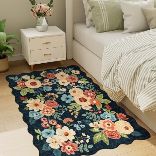 DUKINO 3x4 Rug, Non Slip Floral Washable Area Rug for Entryway, Navy Blue - Image 6