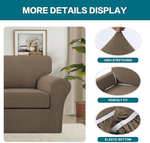 Turquoize 2 Piece Chair Covers Armchair Slipcovers for Living Room Armchair Sofa Cover with Individual Cushion Covers Feature Jacquard Fabric (Chair, Macchiato) - Image 4