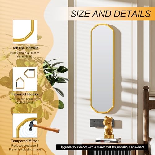 Ferytange Modern Slim Wall Decor Mirror 10"x44" Gold - Skinny Wall Decor for Entryway, Bedroom, Nursery, Luxury Metal Frame with Anti-Shatter Glass - Image 4