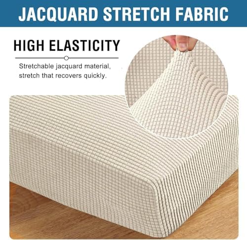 H.VERSAILTEX Super Stretch Individual Chaise Cover Sectional Couch Covers for L Shaped Sofa Both Left/Right Featuring Thick Jacquard Textured Twill Fabric (1 Piece Chaise Cover Large, Natural) - Image 4