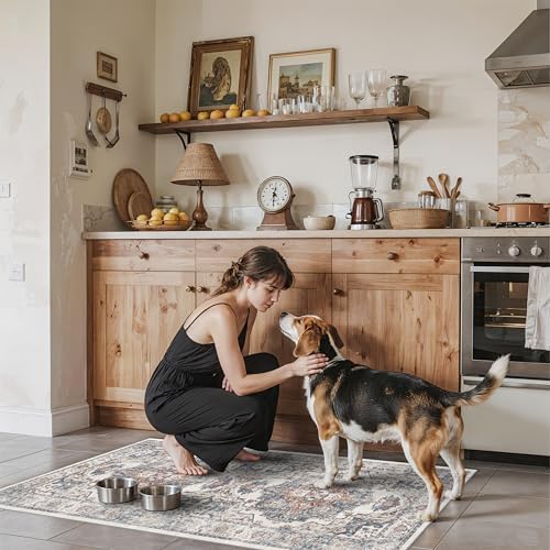 2x4 Washable Kitchen Runner Rug: Vintage Non-Slip Low Pile Entryway Area Rugs Thin Light Weight Carpet for Nursery Bedroom Soft Water Resisitant Floor Mat for Bathroom Laudry Room(2x4,Brick) by HYHAOYUNLAI