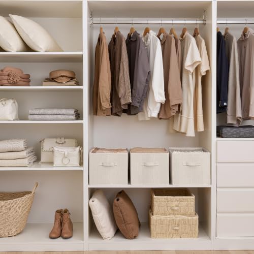 StorageWorks Shelf Organizer Bins, Beige Stripes, Extra Large, 3-Pack - Image 4