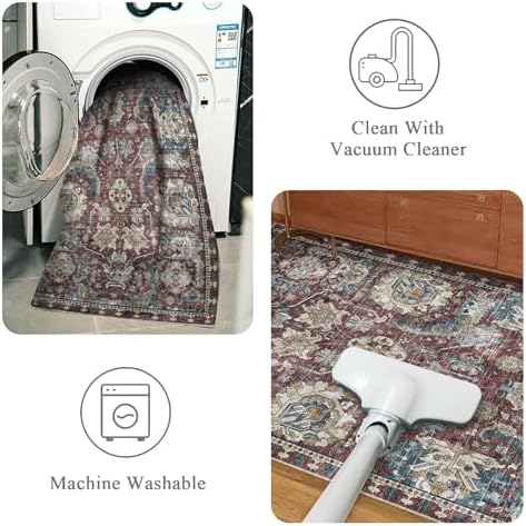RUGSURE Washable Area Rugs - Perfect for Living Room, Bedroom, Kids Room, Nursery - Stain & Water Resistant Non-Slip, Pet & Child Friendly, Vintage Tribal Area Rugs (Rust and Bule, 9' x 12') - Image 4