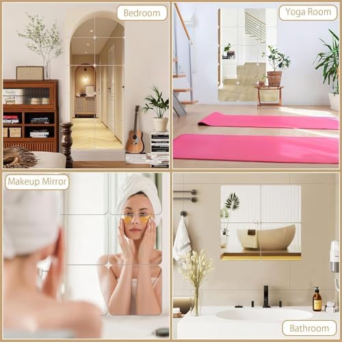 JUNEBRUSHS 4 Pack Self Adhesive Acrylic Mirror, 8 x 8 Inch Mirror Tiles - Image 4