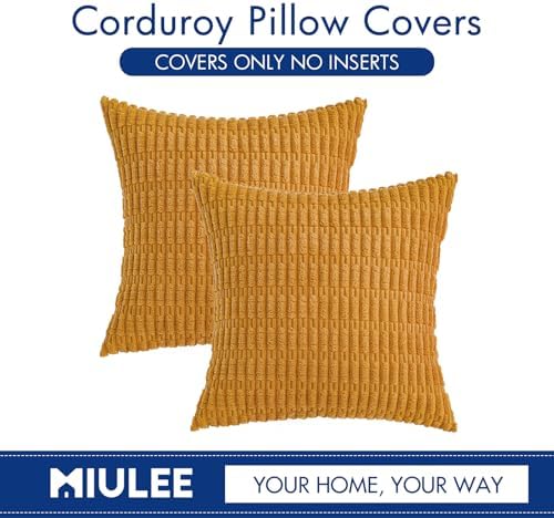 MIULEE Corduroy Decorative Throw Pillow Covers 20x20 Gold Yellow Pack of 2 - Image 6