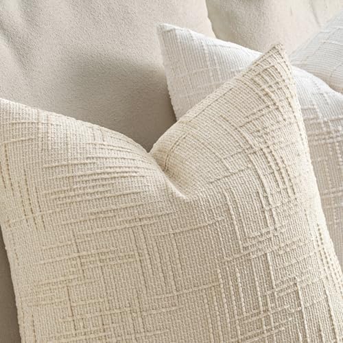 MIULEE Chenille Textured Throw Pillow Covers Beige 18x18 Set of 2 - Image 3