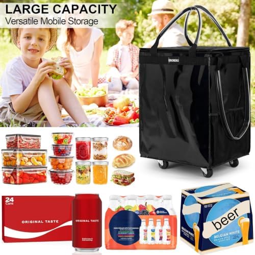 (Medium,Black) Reusable Grocery Bag on Wheels, Foldable Rolling Tote Bag - Image 5