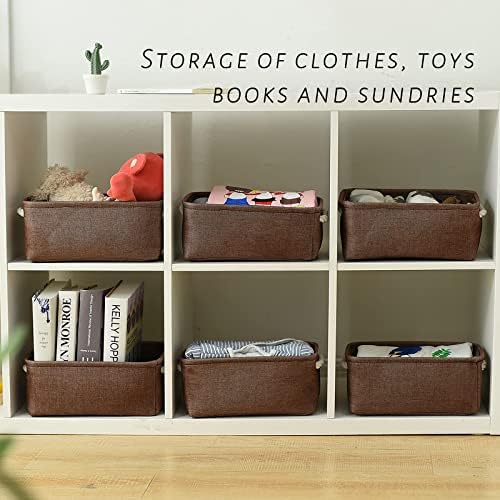 TheWarmHome Storage Basket for Organizing - 12x8x5 inch Small 6 Pack Collapsible Storage Bin for Shelves with Handles, Canves Storage Box for Cloth Closet Organizer Gift Toy (Brown) - Image 4