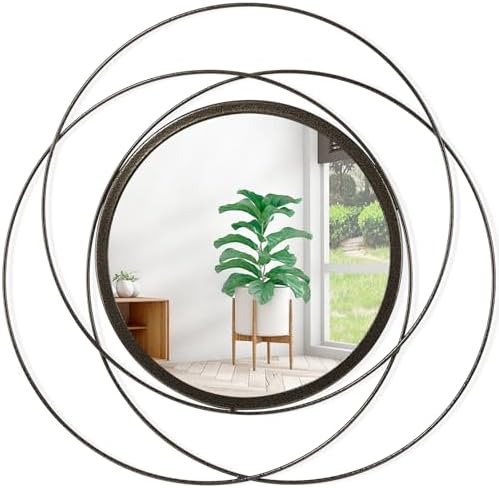 Circle Mirror for Wall with Iron Metal Wire Frame Wall-Mounted Mirror for Home Decor Living Room Bedroom Bathroom Entryway Large Brass 24" x 24" by HLFMVWE