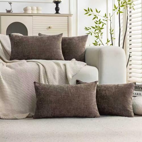 Set of 4 Soft Textured Decorative Throw Pillow Covers 12X20 Inch Cozy Farmhouse Cushion Cover Square Accent Pillow Cases for Bed Couch Sofa Living Room, Taupe Grey by Cozoomy