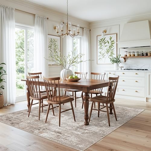 ZHXXUJ 6x6 Square Area Rug Washable for Kitchen Dining Room (Beige Grey) - Image 3