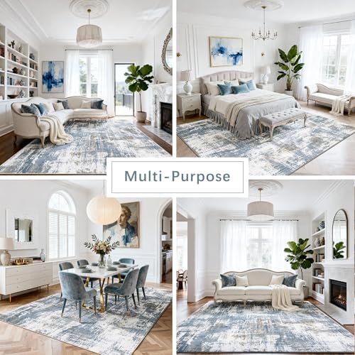 8x10 Washable Area Rugs for Living Room,Bedroom,Dining Room,Playroom - Blue - Image 5