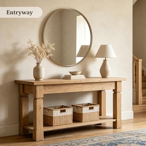 WallBeyond Round Wood Mirror, 40" Round Modern Decoration Large Circle Wall Mirror for Bathroom Living Room Bedroom Entryway, Honey - Image 3