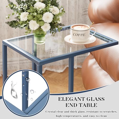 Easy Paws C Table End Table Set of 2, Glass Couch Side Table, Tempered Glass Snack Table with Metal Frame, TV Tray Table for Small Space, Sofa Couch Side Tableand Bed Side Table(Blue) - Image 5