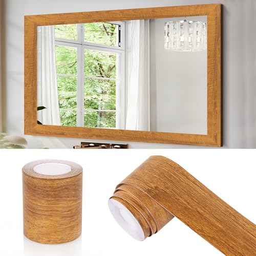 10M Mirror Border Peel and Stick, Wood Grain Wallpaper Border Mirror Tape by Avinyl