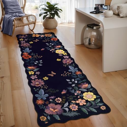 Lahome Floral Kitchen Runner, 2X6 Purple Washable Runner Rug Non-Slip by Lahome