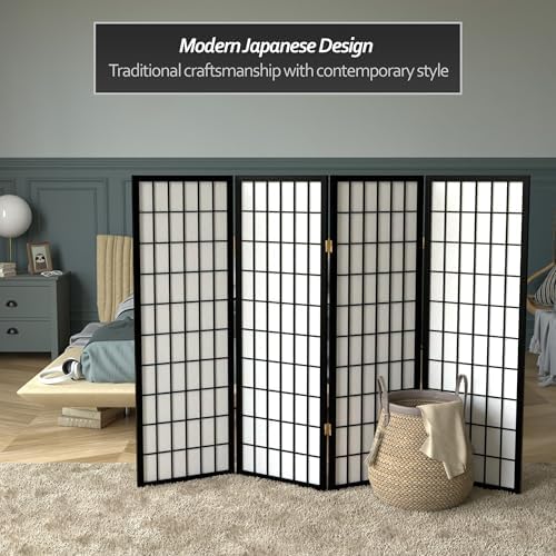 4 ft. Short Window Pane Shoji Screen - Black - 4 Panels - Image 2
