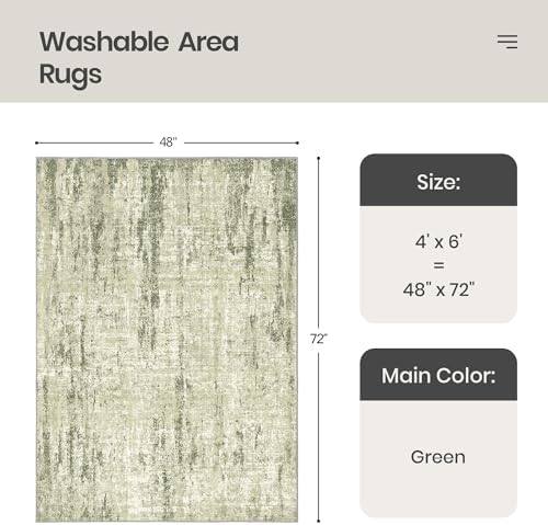 Valenrug 4x6 Area Rug for Entryway, Non Slip Washable Bedroom Rug, Green - Image 2