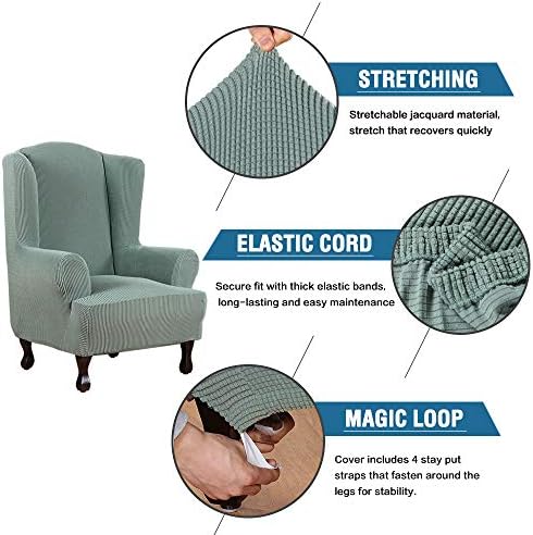 H.VERSAILTEX Wing Chair Slipcover Chair Covers for Wingback Chairs Wingback Chair Covers Slipcovers 1 Piece Stretch Sofa Cover Furniture Protector Soft Spandex Jacquard Checked Pattern, Sage - Image 3