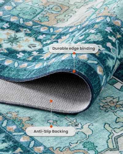 AMADA HOMEFURNISHING 5x7 Area Rug for Living Room, Vintage Washable Area Rug Low-Pile & Non-Slip Carpet for Bedroom Dining Room Nursery Home Office, Teal Blue - Image 4