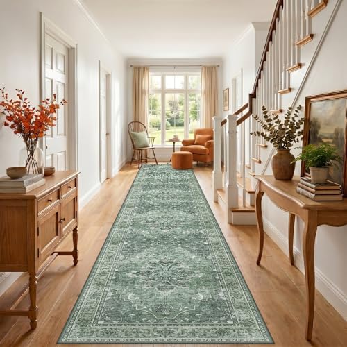 RELEANY Washable Area Rug, Runner 3'x20', Green/Dark Green/Gray - Image 2