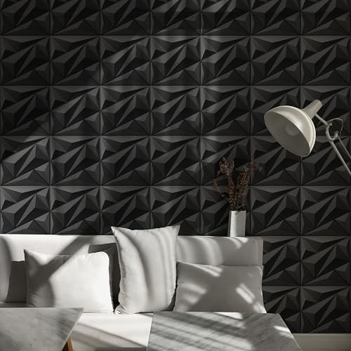 AMIGO 33 Pieces of 3D Diamond PVC Wall Panels for Interior Wall Decoration, Suitable for Living Rooms, Bedrooms, Hotels, and Offices. Matte Black Finish, Measuring 12×12 inches. - Image 5